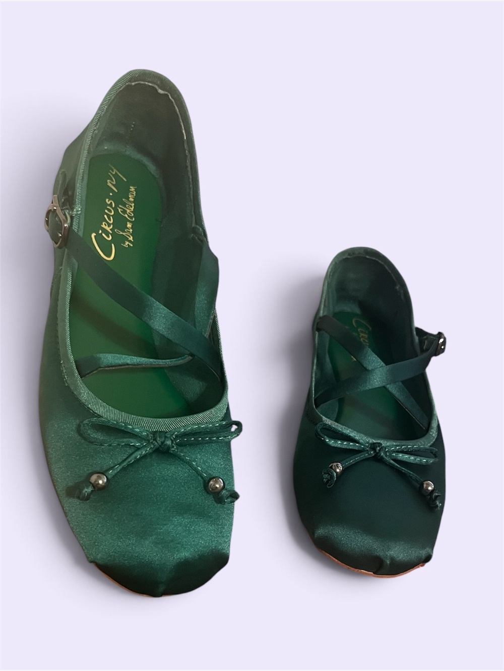 Circus by Sam Edelman Emerald Green Satin Ballet Flats with Cross Straps